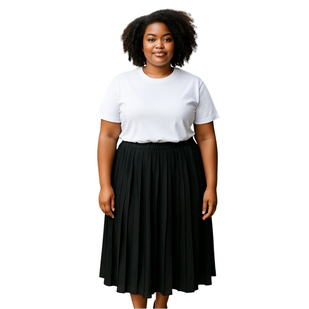 NWT Vintage leslie fay sheer black Pleated skirt Plus Sz 20W Elastic Waist Long